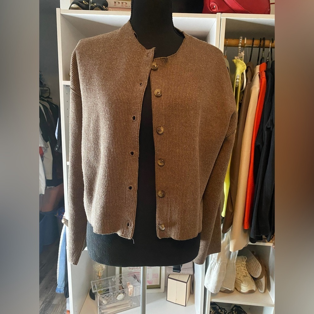 Zara Brown Button-Up Ribbed Jacket - Picture 1 of 10
